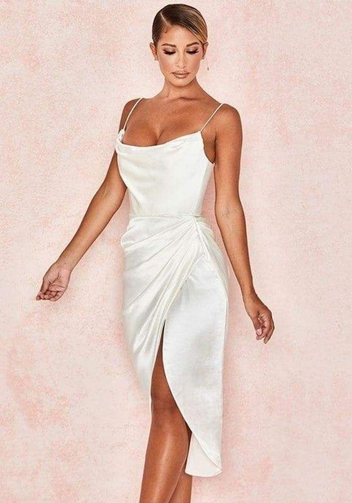 White Satin Midi Dress | Miss Satin